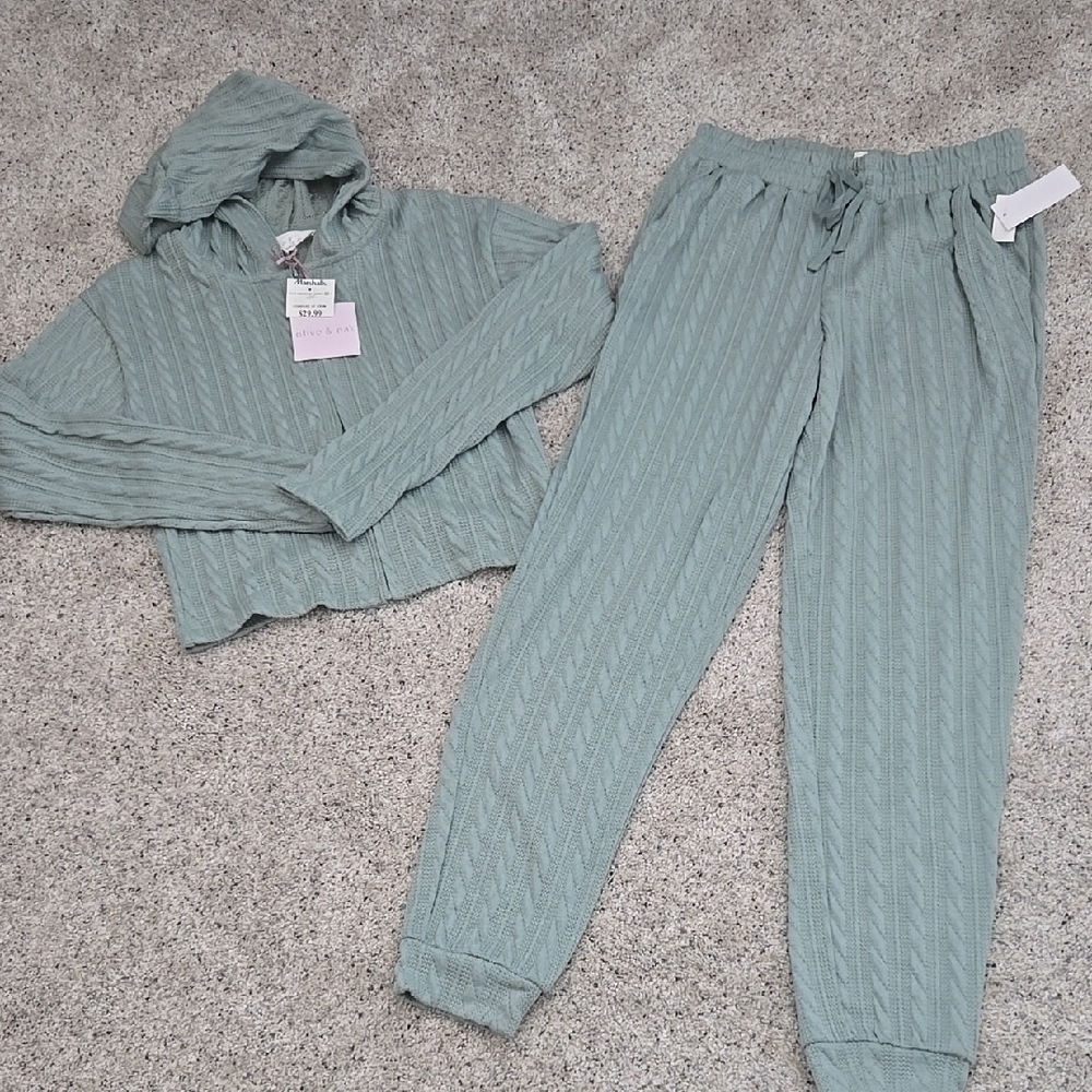 Olive & Oak Green Knit Hoodie and Joggers Set